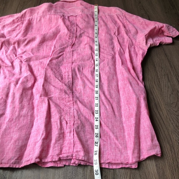 Toscano Aqua Mens XXL Red White 100% Linen Short Sleeve Button Down Shirt - Picture 5 of 7